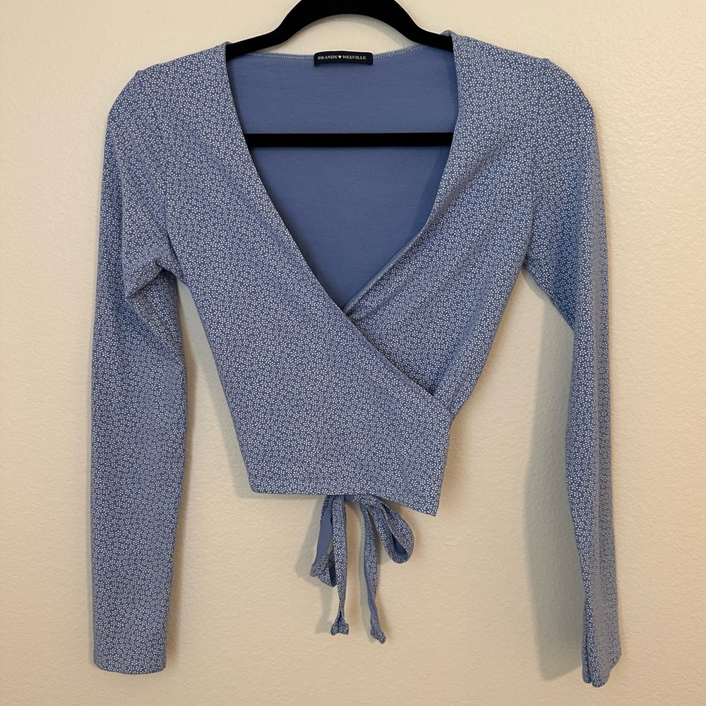Brandy Melville Blue Floral Wrap Top